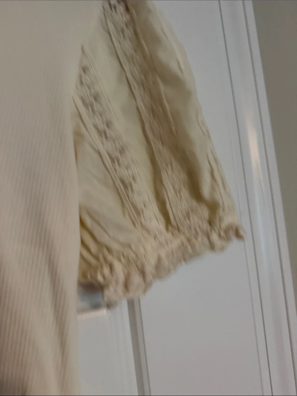 J. Crew Cream Ribbed Top with Lace Puff Sleeves